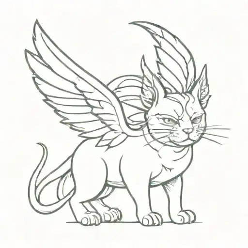 fat cat with wings and horn of apocalypse  tattoo design idea