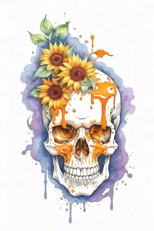 skull and sunflowers with candy melting with a semicolon  tattoo design idea
