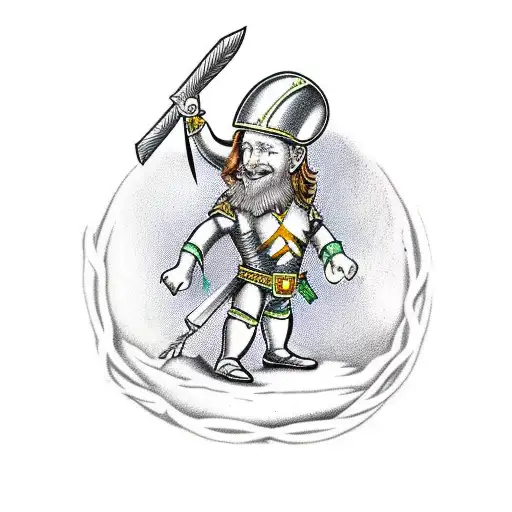 leprechaun wearing a gladiator helmet armor tattoo design idea