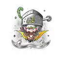 leprechaun wearing a gladiator helmet armor tattoo design idea