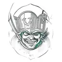 leprechaun wearing a gladiator helmet armor tattoo design idea
