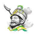 leprechaun wearing a gladiator helmet armor tattoo design idea