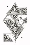 A penrose triangle surrounded by geometric artwork that flows into a spine tattoo tattoo design idea