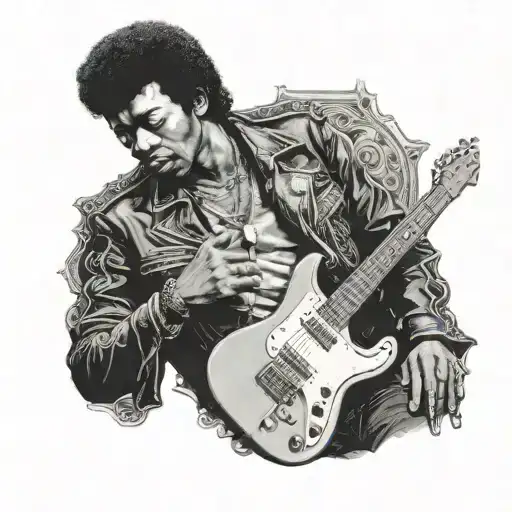 jimi hendrixplayin a guitar with his jacket tattoo design idea