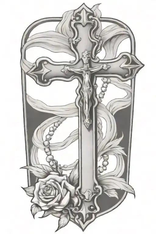 cross with rosary tattoo design idea