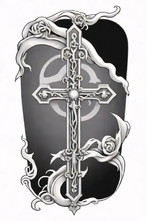 corss and rosary tattoo design idea