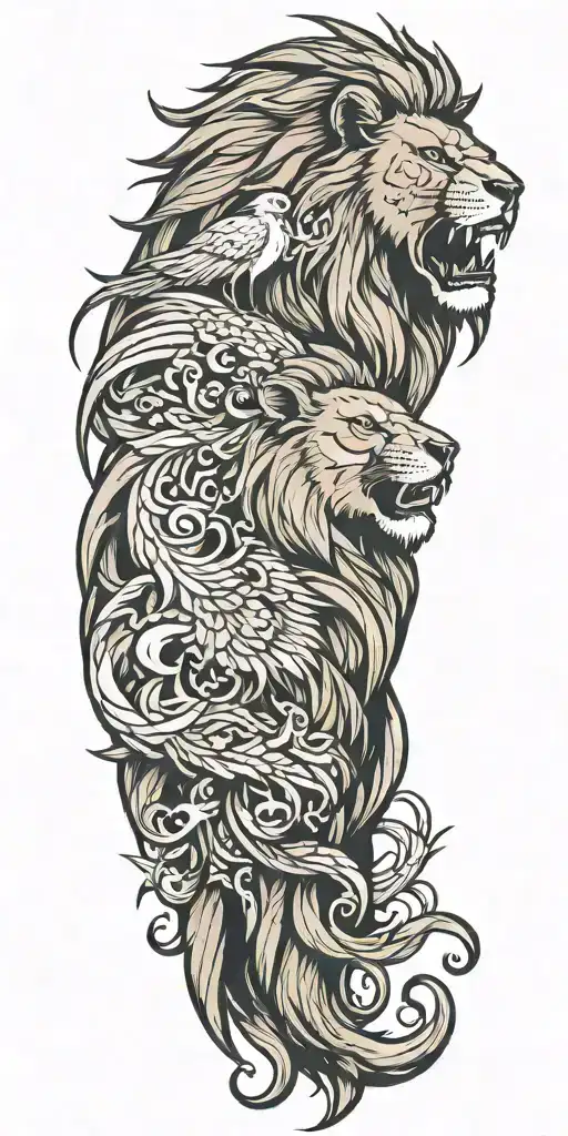 lion w/ pheonix in the background  tattoo design idea