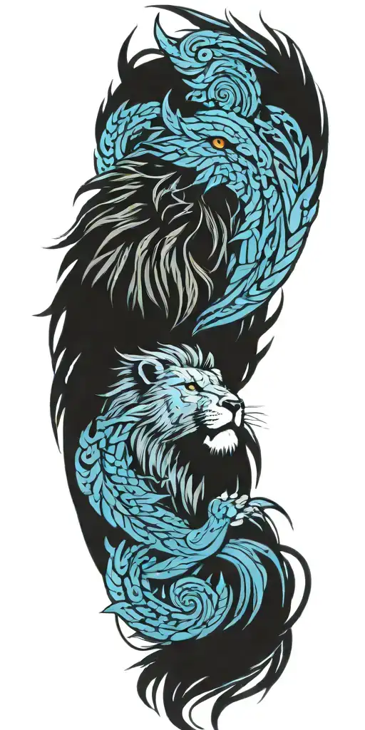 lion w/ pheonix in the background  tattoo design idea
