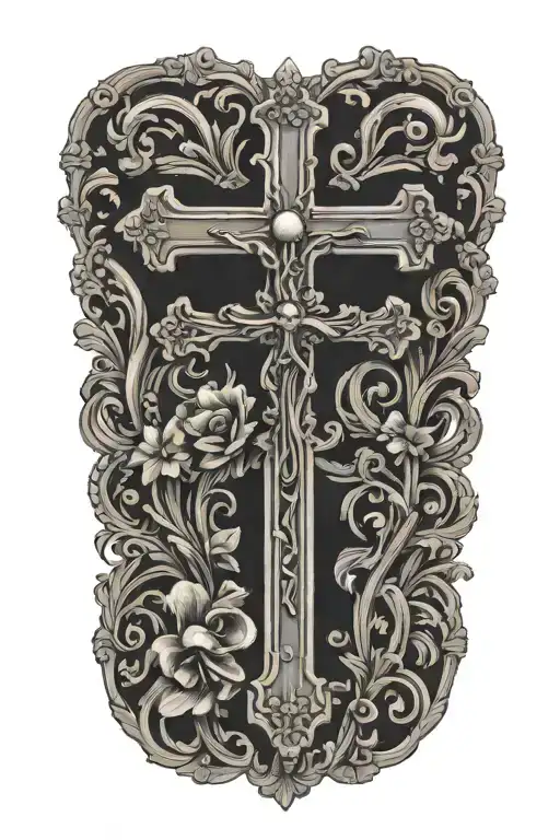 cross with rosary tattoo design idea