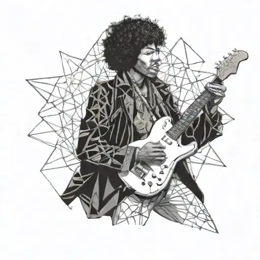 jimi hendrix playing a guitar with his jacket tattoo design idea