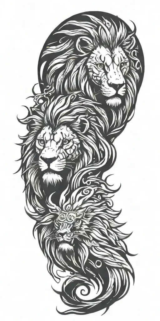 lion w/ pheonix in the background  tattoo design idea