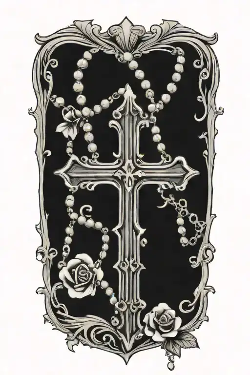 cross with rosary tattoo design idea