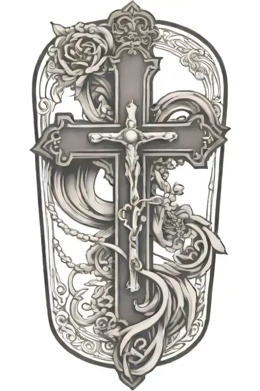 corss and rosary tattoo design idea