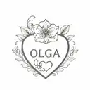 name olga with flowers and heart shaped lock tattoo design idea