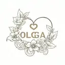 name olga with flowers and heart shaped lock tattoo design idea