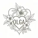 name olga with flowers and heart shaped lock tattoo design idea