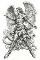 st Michael the archangel winning against the devil    tattoo design idea