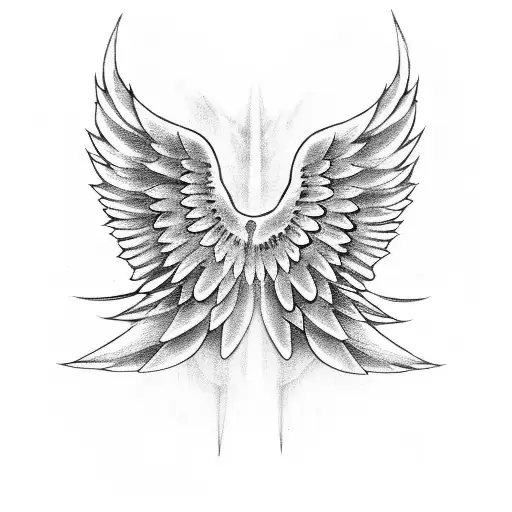 Person's back with an angel wing and a devil's wing tattoo design idea