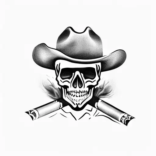 cowboy skull smoking cigarette tattoo design idea