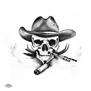 cowboy skull smoking cigarette tattoo design idea