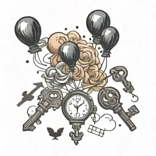 NF Black baloons and keys and a quote tattoo design idea