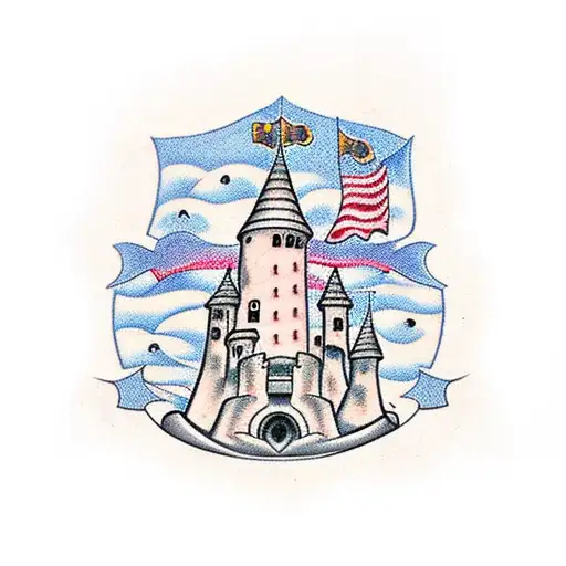 rubbled castle tattoo design idea