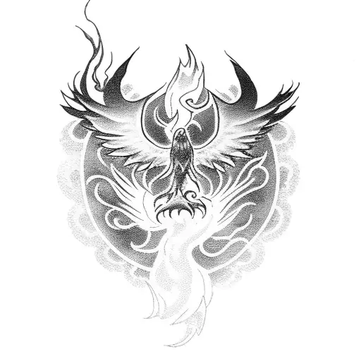 phoenix coming out of clouds with fire around  tattoo design idea