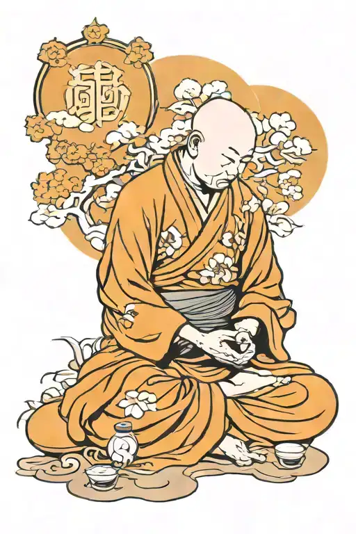 Buddhist monk meditating tattoo design idea