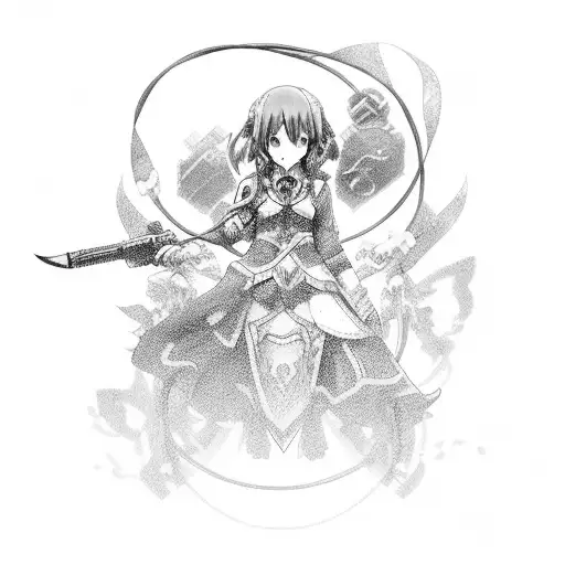 A gaming controller intertwined with anime characters in a cinematic setting tattoo design idea