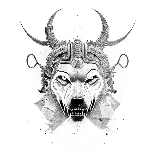 Lobo y brujula vikinga tattoo design idea