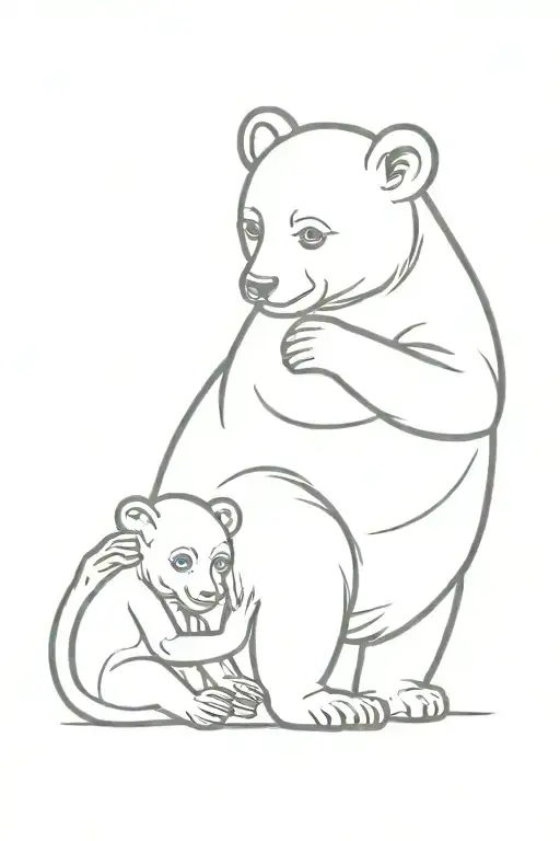 bear cub hugging  baby monkey tattoo design idea