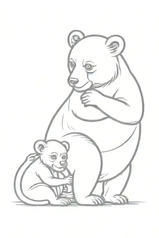 bear cub hugging  baby monkey tattoo design idea