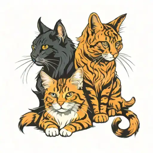 two cats, Maine Coon and Abyssinian breeds tattoo design idea