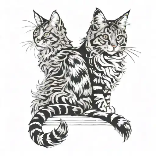 two cats, Maine Coon and Abyssinian breeds contempt" surrounded tattoo design idea