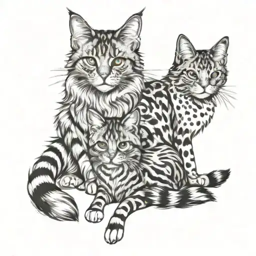 two cats, Maine Coon and Abyssinian breeds contempt" surrounded tattoo design idea