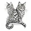 two cats, Maine Coon and Abyssinian breeds contempt" surrounded tattoo design idea