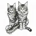 two cats, Maine Coon and Abyssinian breeds contempt" surrounded tattoo design idea