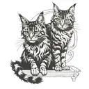 two cats, Maine Coon and Abyssinian breeds contempt" surrounded tattoo design idea