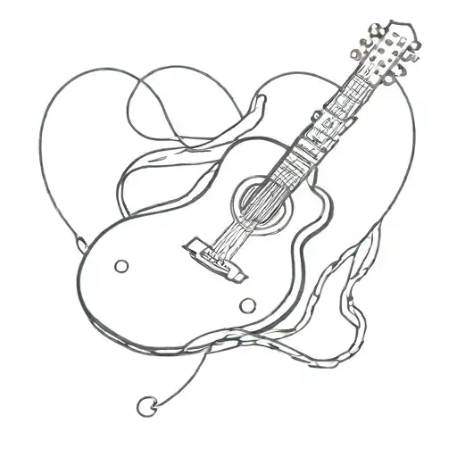 A guitar with cowboy boots and a heart monitor line weaving through it tattoo design idea