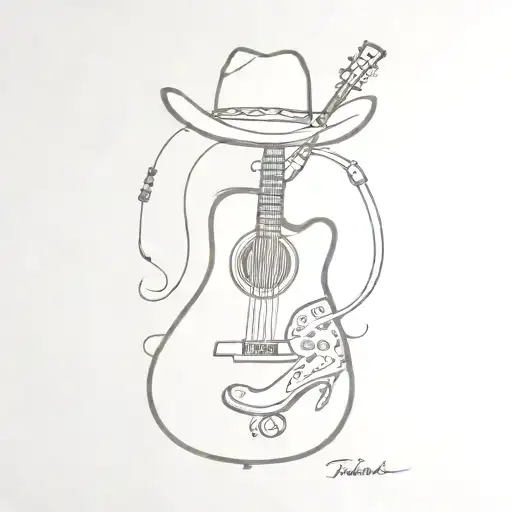 Guitar decorated with cowboy motifs like boots and lassos   tattoo design idea