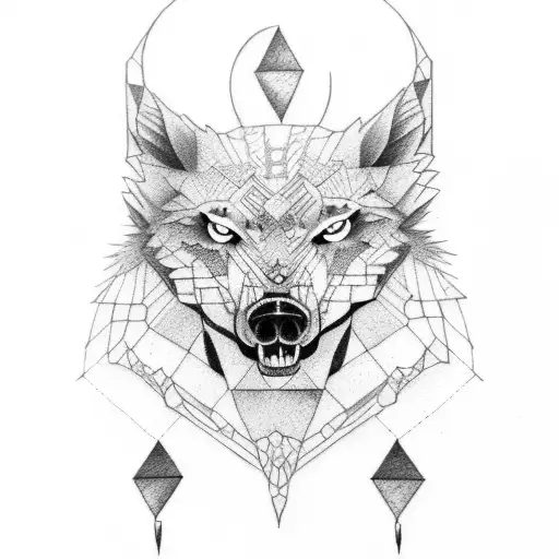 lobo , bosque , luna  tattoo design idea