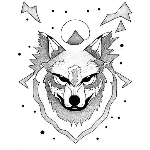 lobo en un bosque , luna de fondo tattoo design idea