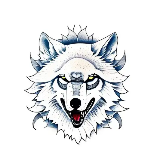 lobo en un bosque , luna de fondo tattoo design idea