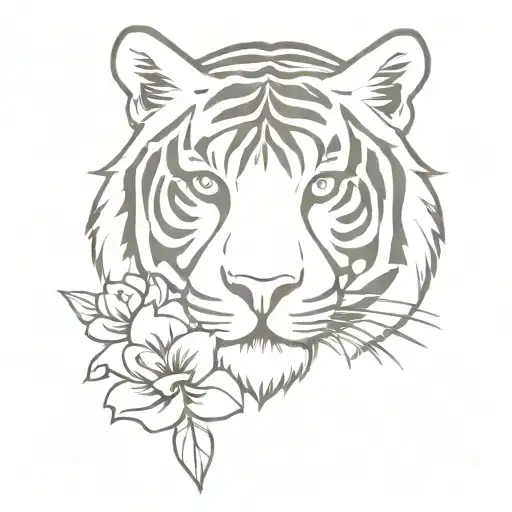 flowers blooming with tiger face tattoo design idea