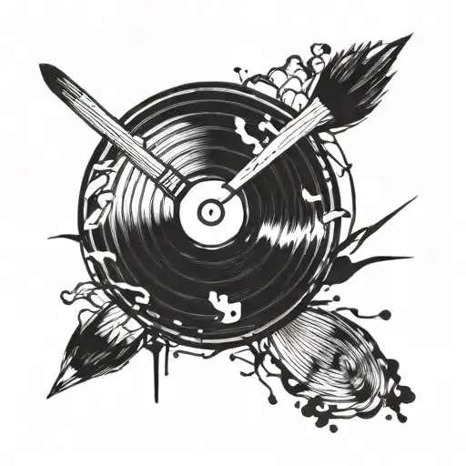 A vinyl record morphing into a paint brush tattoo design idea