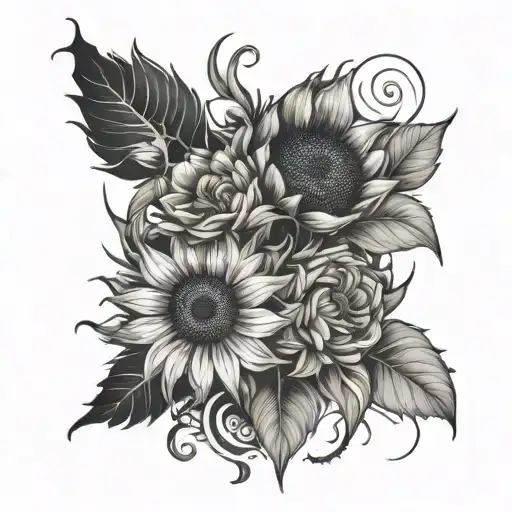 An abstract art piece incorporating elements of hip hop culture and sunflowers tattoo design idea
