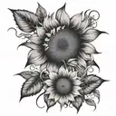 An abstract art piece incorporating elements of hip hop culture and sunflowers tattoo design idea