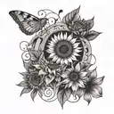 An abstract art piece incorporating elements of hip hop culture and sunflowers tattoo design idea