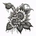 An abstract art piece incorporating elements of hip hop culture and sunflowers tattoo design idea