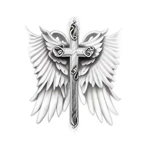 wing with cross and bible verse tattoo design idea